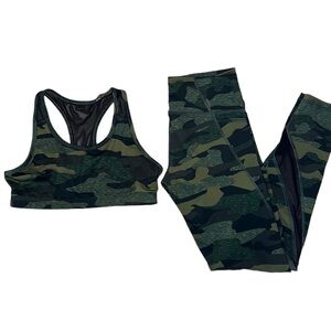Old Navy  Active | Green Camouflage 2 Piece Set Sports Bra & Leggings | Size L